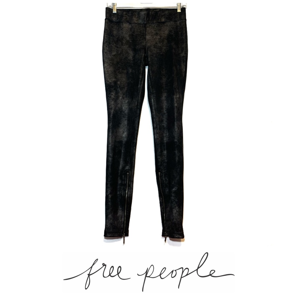 FREE PEOPLE Black Shimmer Leggings With Zippers